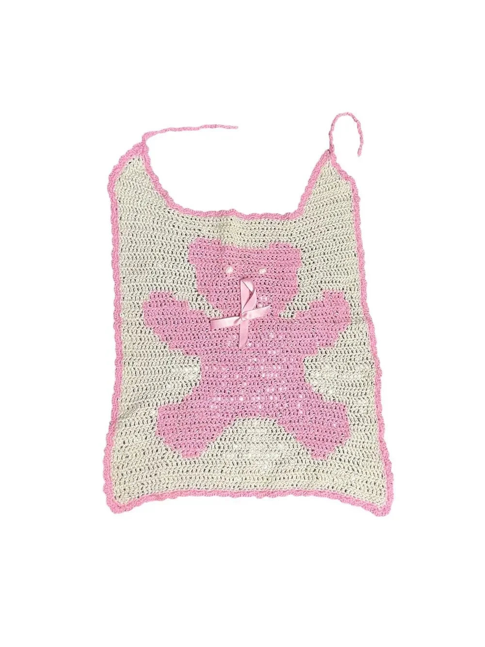 Handmade Crochet Pink Ribbon Awareness Baby Bib Hope Breast Cancer